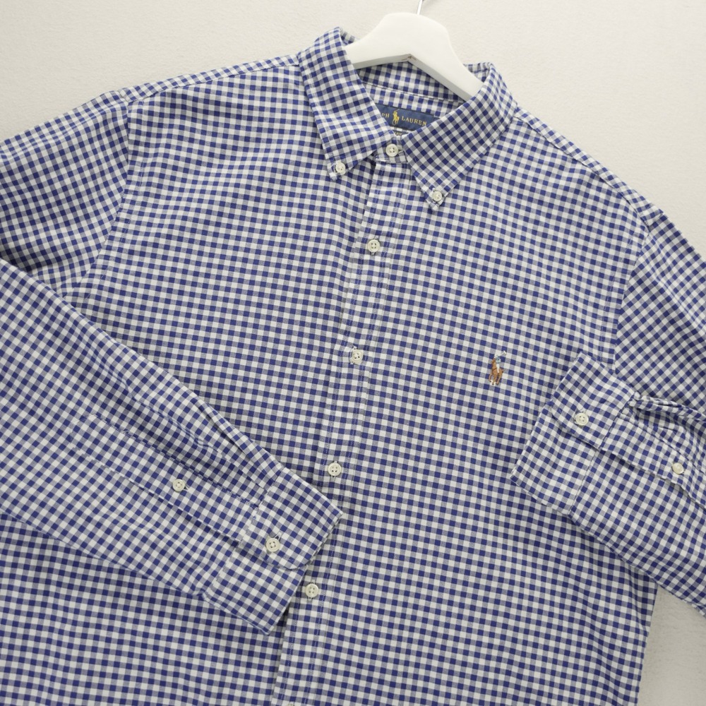 Ralph Lauren Slim Fit Gingham Shirt Blue White Oxford XL Long Sleeve Button Down